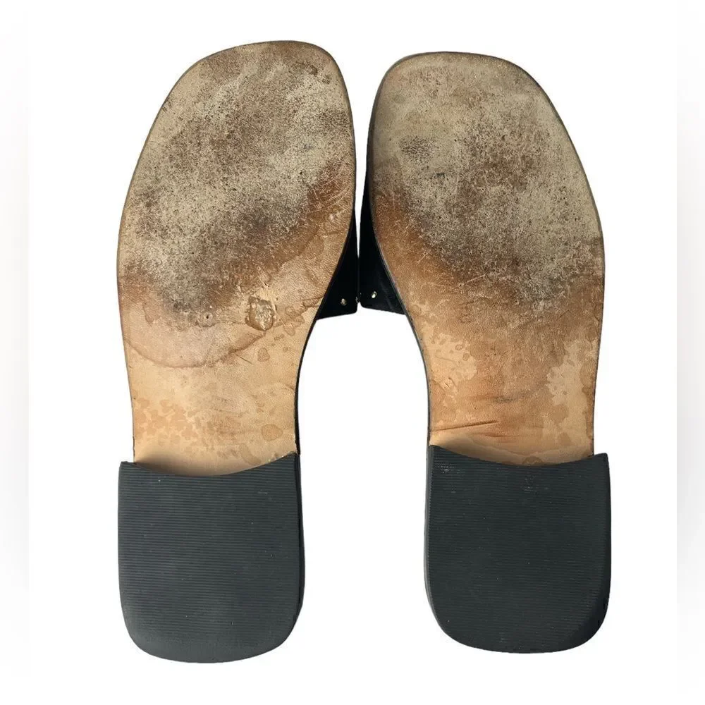 Stuart Weitzman Gorgeous Black Suede Slides Embellished in Gold Grommets Sz 5